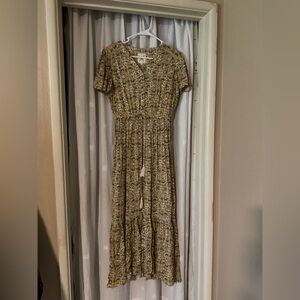 Boho Floral Maxi Dress in Olive Green